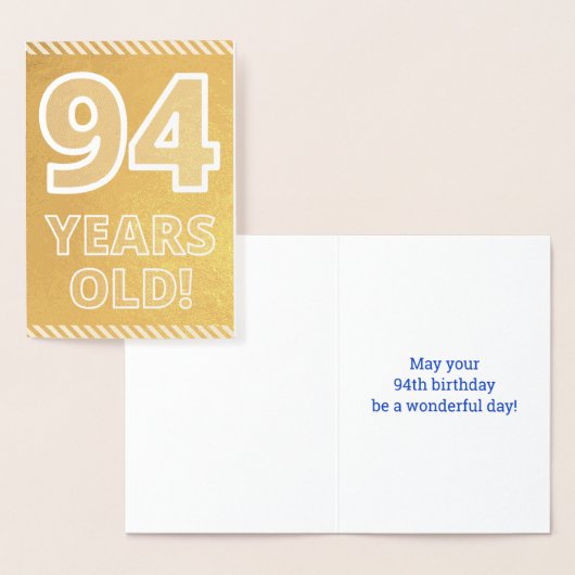 Dorée 94ème anniversaire : Bold "94 ANS !" Carte Gold Fo (Affichage)