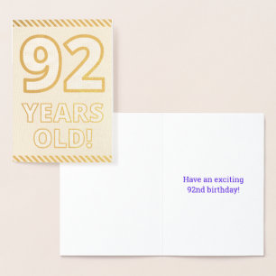 Dorée Audacieux, Huile D'Or "92 ANS !" Carte d'anniversa