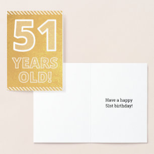 Dorée Carte "51 ans!" en feuille d'or pour 51e anniversa