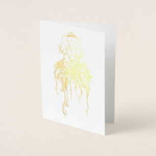 Dorée Carte blanche de voeux de feuille Ganesha
