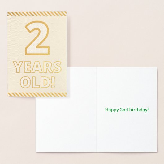 Dorée Carte d'anniversaire "2 ANS!" en caractères gras e (Affichage)