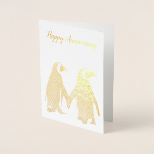 Dorée Carte d'anniversaire de couple de pingouins (Devant)