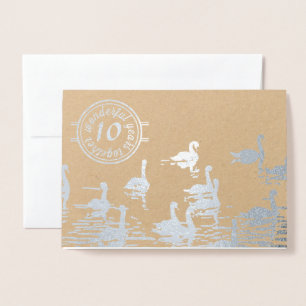 Dorée Carte d'anniversaire de mariage en étain 10 ans Sw
