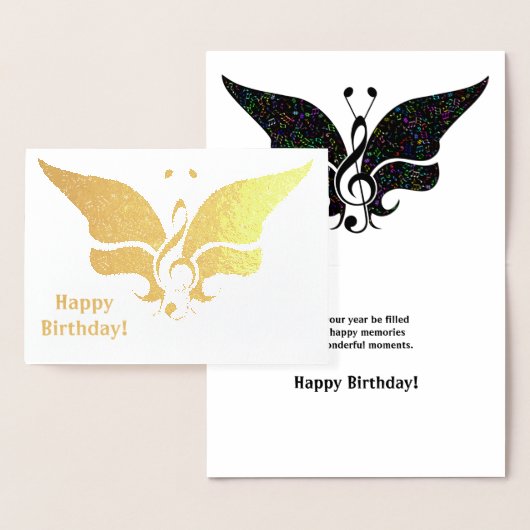 Dorée Carte d'anniversaire de papillon musical (Affichage)