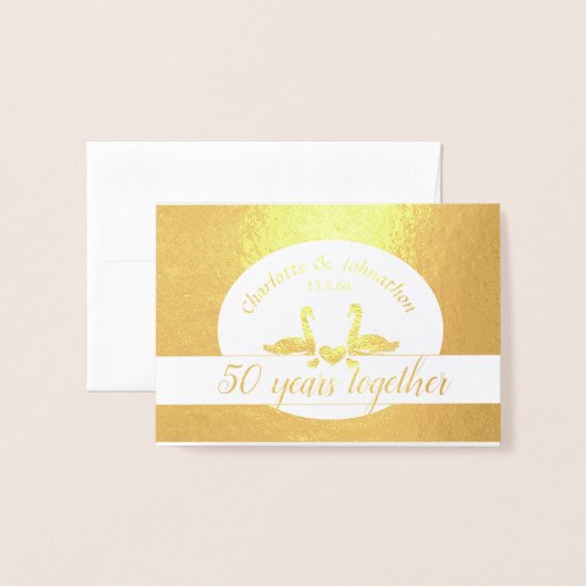 Dorée Carte d'anniversaire du 50e mariage en or du cygne (Devant avec enveloppe)