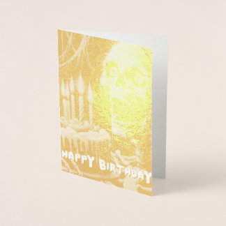 Dorée Carte d'anniversaire effrayante un squelette un gâ