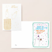 Dorée Carte d'anniversaire mignonne dessinée à la main a (Affichage)