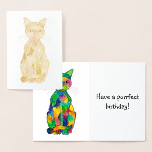 Dorée Carte d'anniversaire Rainbow Cat Foil
