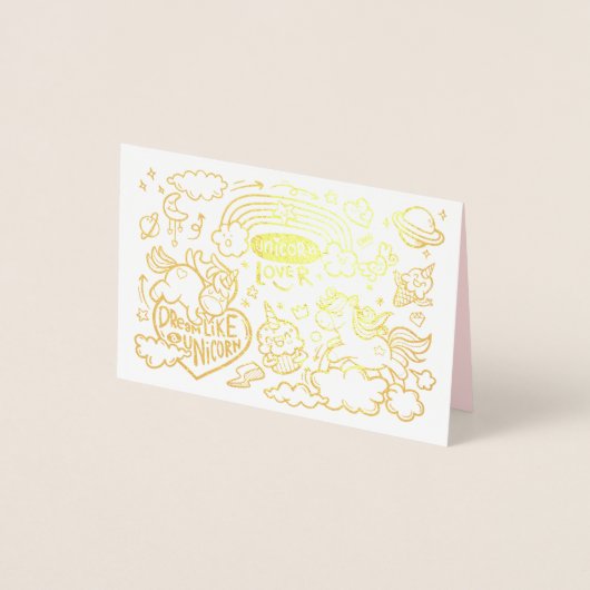 Dorée Carte d'anniversaire Unicorn et Pony (Devant)