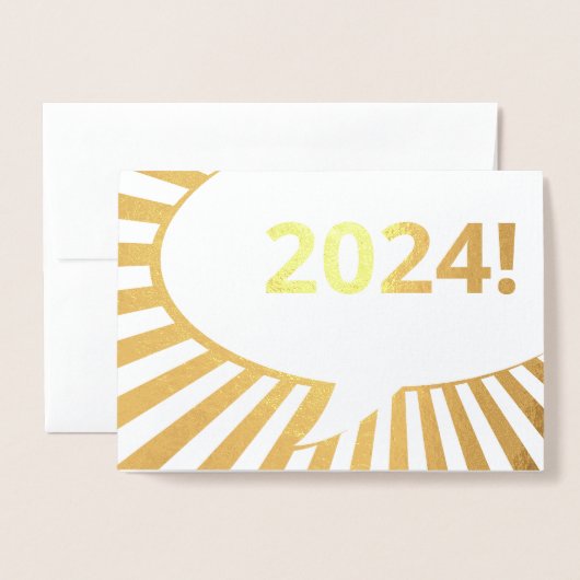 Dorée Carte de feuille d'or à bulle comique 2024 (Devant avec enveloppe)