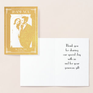 Dorée Carte de Mariage de Merci Art déco Real Gold Foil