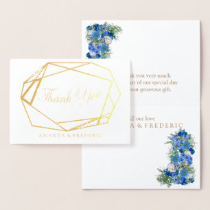 Dorée Carte de Mariage de MERCI Fleur Bleu Géométrique F