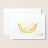 Dorée Carte de monogramme de la Couronne Gold Foil Miss (Devant avec enveloppe)