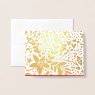 Dorée Carte de Noël Fleurs de Fête Jolies Feuille d'Or