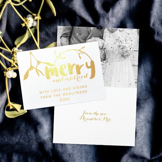 Dorée Carte de Noël Joyeuse et Mariée Mistletoe