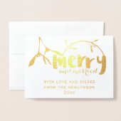 Dorée Carte de Noël Joyeuse et Mariée Mistletoe (Devant avec enveloppe)