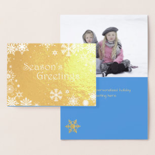 Dorée Carte de Noël photo Gold Foil et Snowflakes