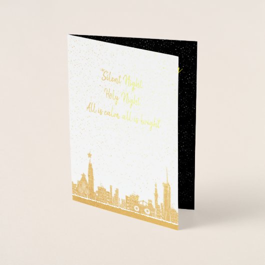 Dorée Carte de Noël Soirée Silencieuse Carol Feuille de  (Devant)