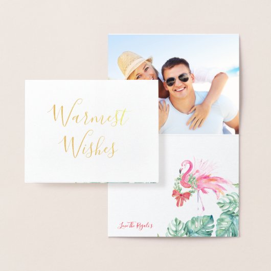 Dorée Carte de Noël, Vacances Aquarelle Flamant rose ros (Affichage)