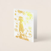 Dorée Carte de note intérieure flanquée de chat (Devant)