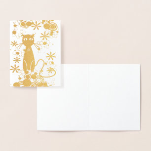 Dorée Carte de note intérieure flanquée de chat