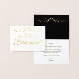 Dorée Carte de proposition d'Élégante Bridesmaid Gold Fo