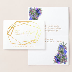Dorée Carte de remerciement fleur violette en feuille d'