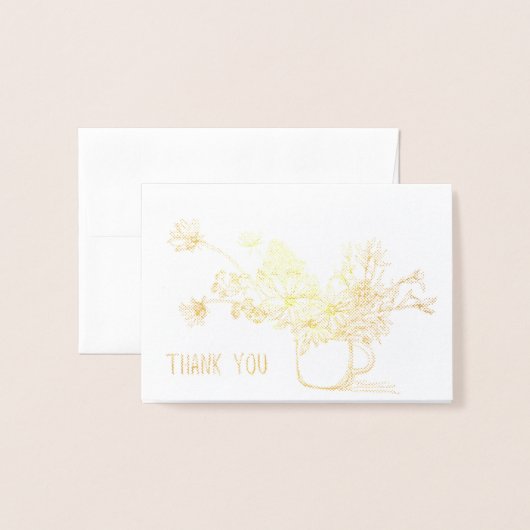 Dorée Carte de remerciements des fleurs d'or (Devant avec enveloppe)