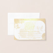 Dorée Carte de réponse de mariage à fleurs violettes – A (Devant avec enveloppe)