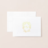 Dorée Carte de réponse en papier métallisé avec monogram (Devant avec enveloppe)