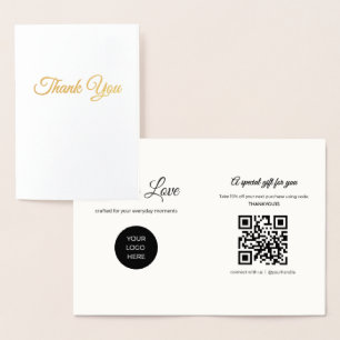 Dorée Carte de visite Merci Boutique Luxe avec feuille d