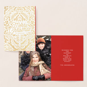 Dorée Carte de vœux de Noël en or métallisé avec photo d