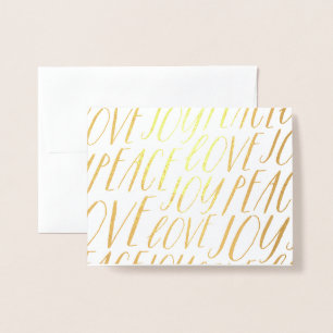 Dorée Carte de vœux de Noël en papier d'or Peace Love Jo