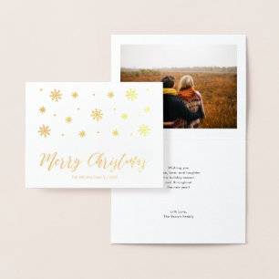 Dorée Carte de vœux de Noël photo en véritable feuille d