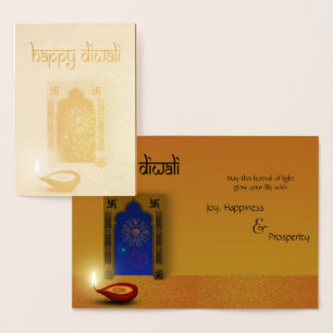 Dorée Carte de vœux festive et joyeuse Diwali en feu d'a