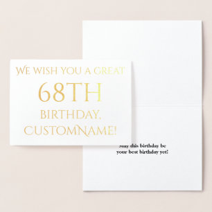 Dorée Carte de voeux personnalisée Gold Foil 68e anniver