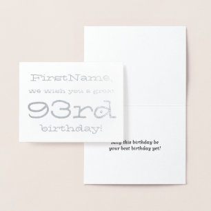 Dorée Carte de voeux personnalisée Silver Foil 93e anniv