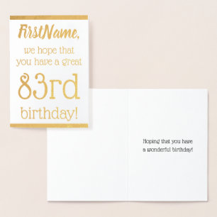Dorée Carte de voeux simple Gold Foil 83e anniversaire