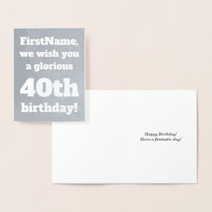Dorée Carte de voeux simple Silver Foil 40e anniversaire