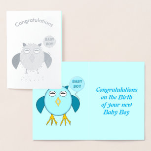 Dorée Carte d'huile d'olive bleu mignonne Boy Owl