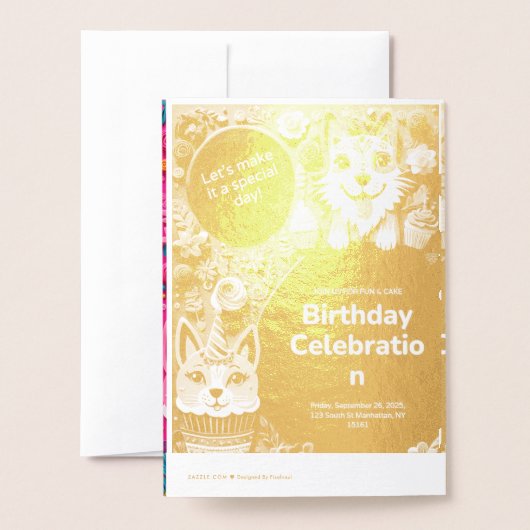 DORÉE CARTE D'INVITATION D'ANNIVERSAIRE (Derrière avec enveloppe)