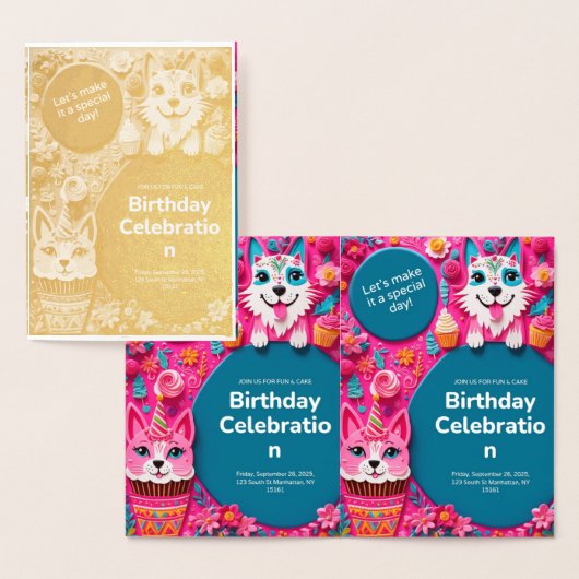 DORÉE CARTE D'INVITATION D'ANNIVERSAIRE (Affichage)