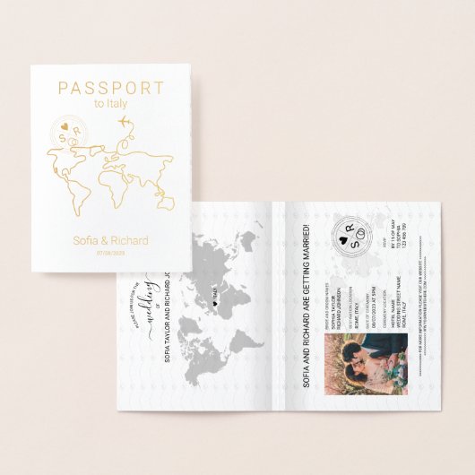 Dorée Carte du monde du passeport de destination Mariage (Affichage)