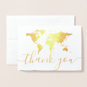 Dorée Carte du monde Merci photo (Devant avec enveloppe)