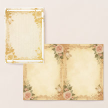 Carte Élégante à Feuille d'Or – Motif Rose Vintage