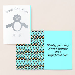 Dorée Carte en feuille métallisée au pingouin mignon