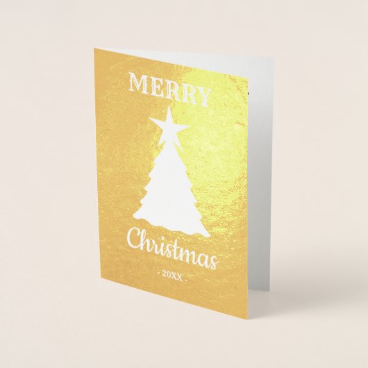 Dorée Carte Foil Joyeux Noël Arbre Star (Devant)
