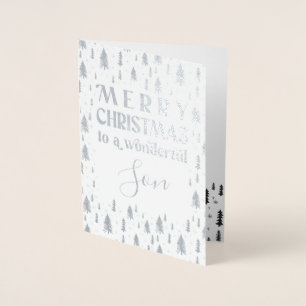 Dorée Carte Foil Son Joyeux Arbres de Noël Argent