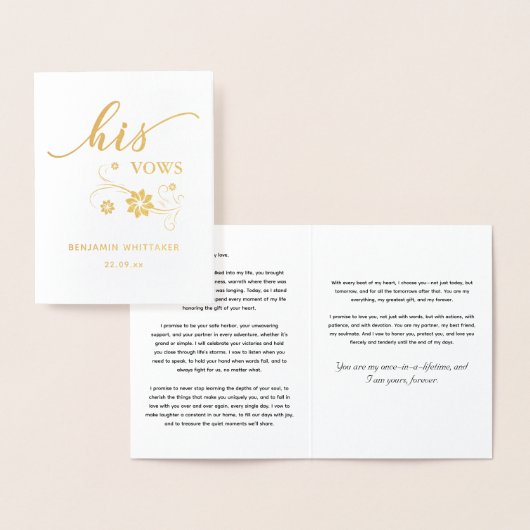 Dorée Carte Foil Vows Mariage (Affichage)