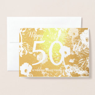 Dorée Carte Gold Foil Floral 50e anniversaire Mariage